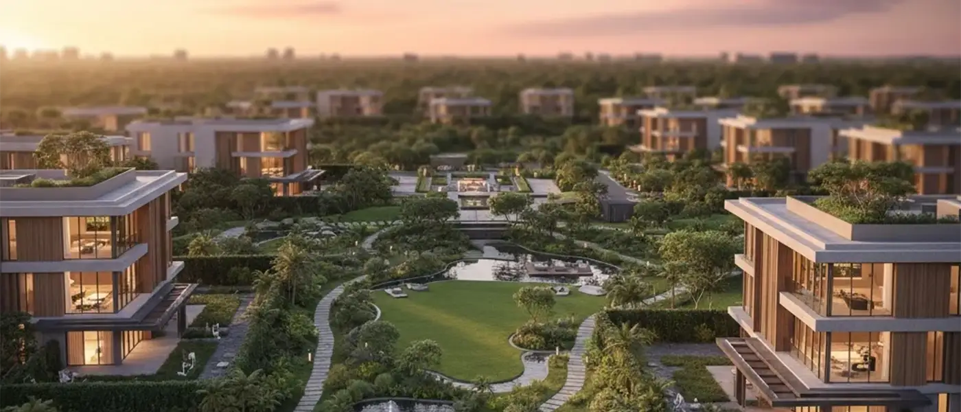 Tilal Binghatti master-planned community concept: villas and townhouses with green corridors in Dubailand Dubai